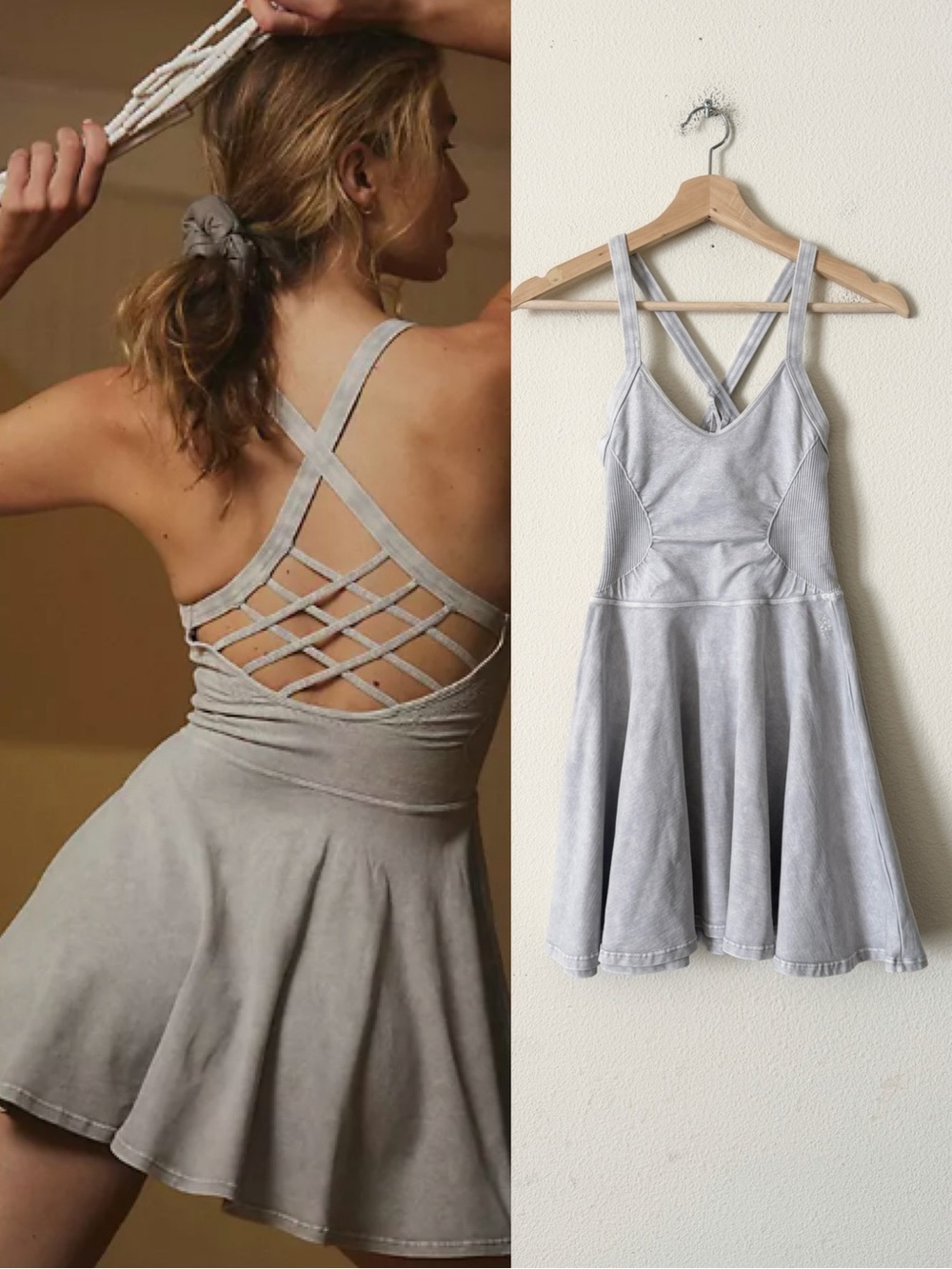 Free People Movement XS/SMALL Good Karma strappy back mini dress in ice grey